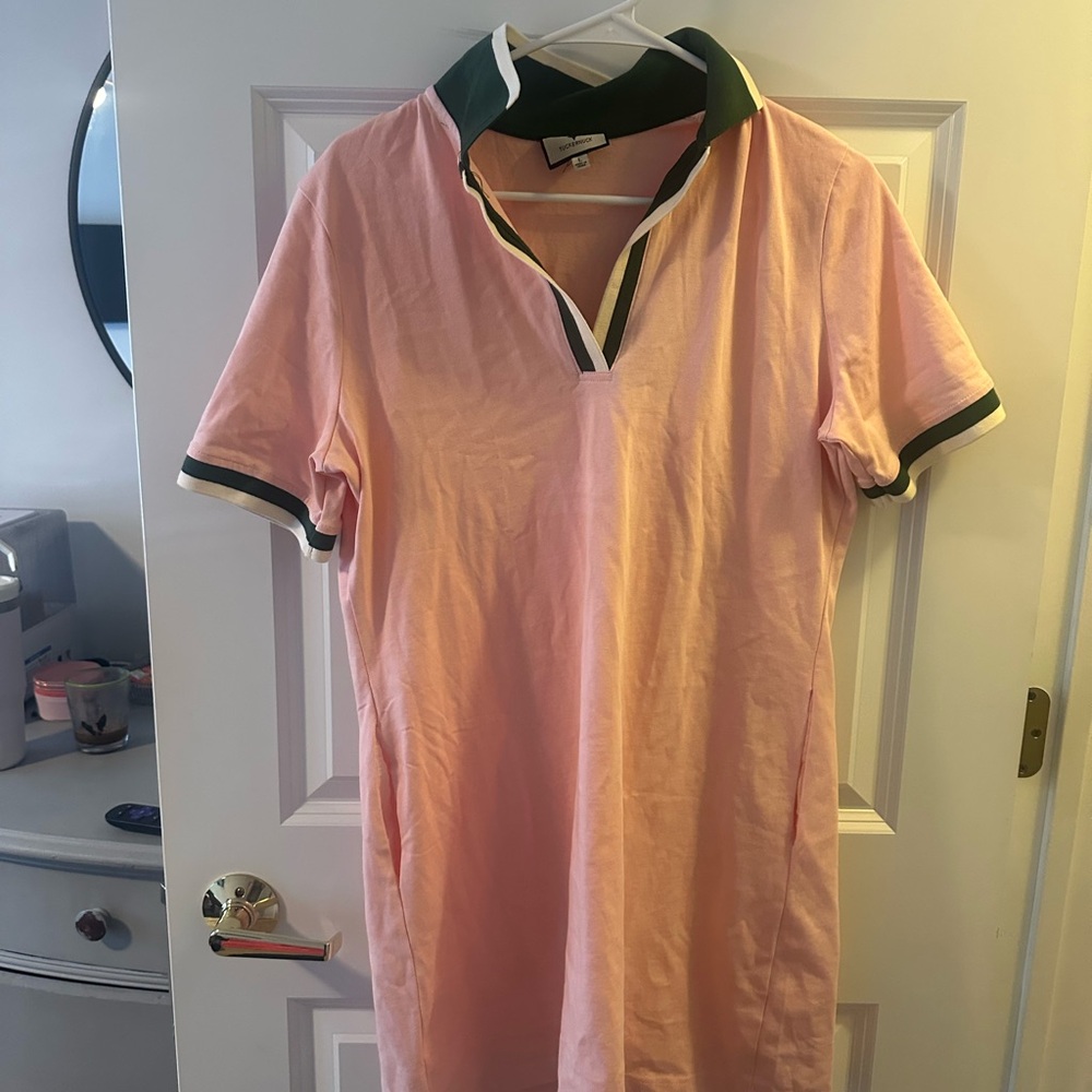 Pink Polo Dress with Green Collar